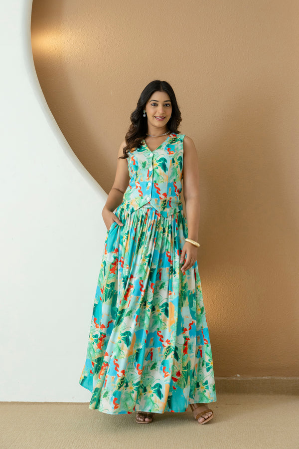 SIMRAN GREEN PRINT SKIRT