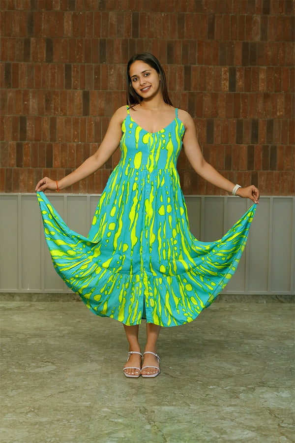 PRINTED DRESS MIXED(GREEN & YELLOW)