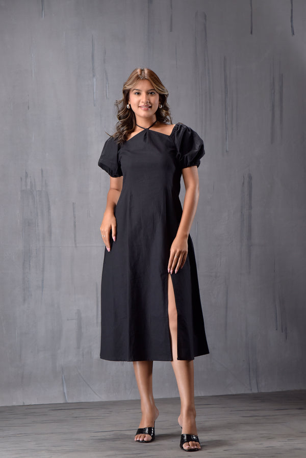 Neck Tieup Side Slit Dress