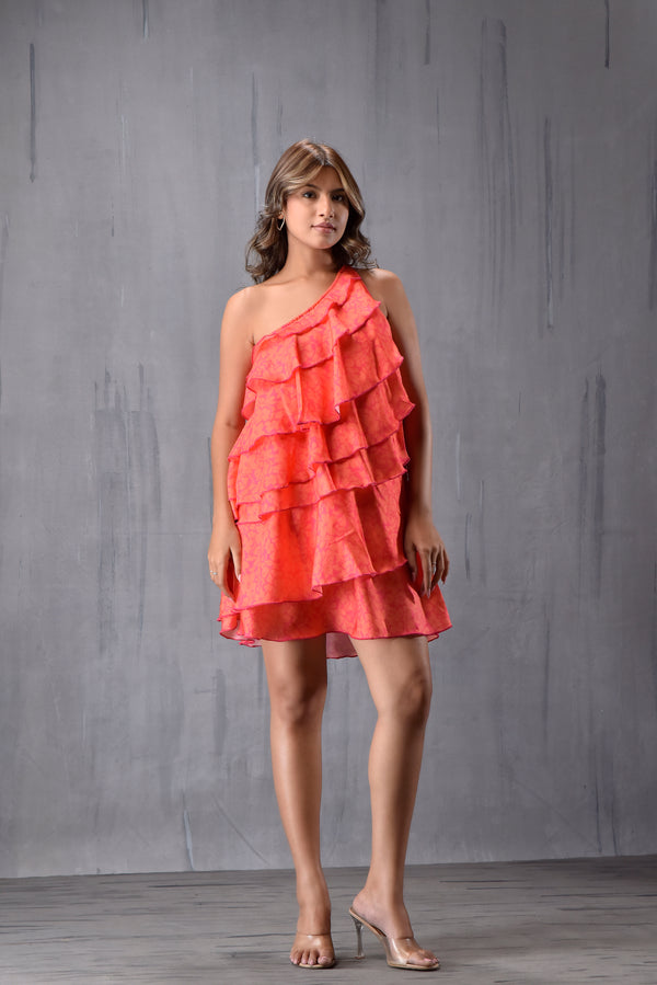 One Shoulder Tieup Ruffel Dress